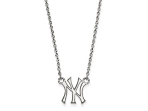 Rhodium Over Sterling Silver MLB LogoArt New York Yankees Pendant Necklace