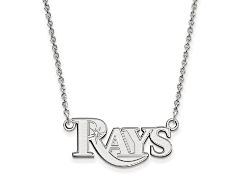 Rhodium Over Sterling Silver MLB LogoArt Tampa Bay Rays Pendant Necklace