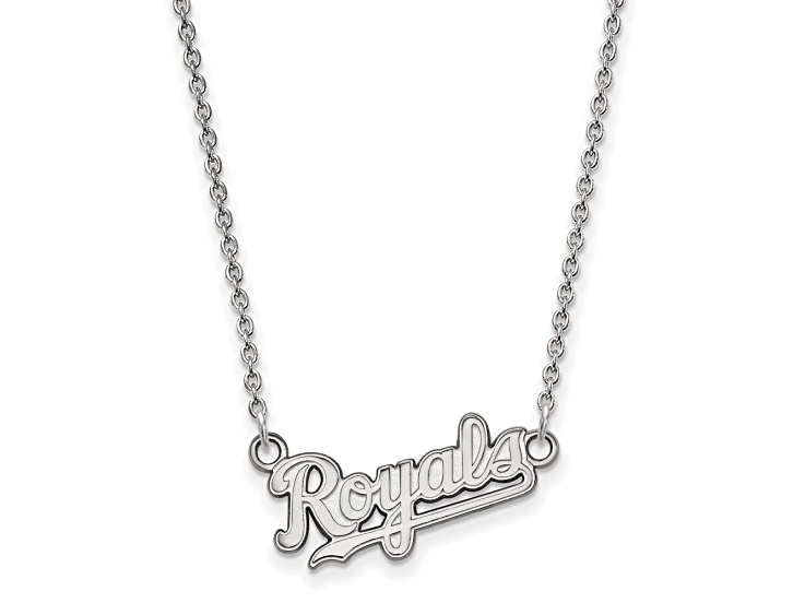 Rhodium Over Sterling Silver MLB LogoArt Kansas City Royals Pendant Necklace