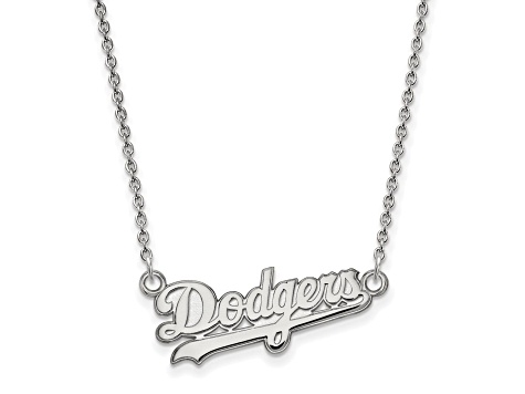 Rhodium Over Sterling Silver MLB LogoArt Los Angeles Dodgers Pendant Necklace