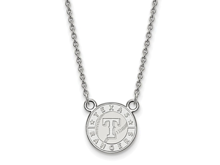Rhodium Over Sterling Silver MLB LogoArt Texas Rangers Pendant Necklace