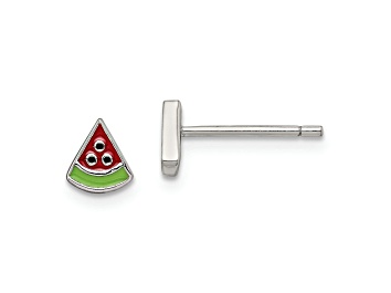 Picture of Rhodium Over Sterling Silver Enameled Watermelon Post Earrings