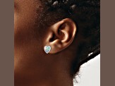 Rhodium Over Sterling Silver  Multi-color Enamel Floral Heart Post Earrings