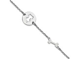 Sterling Silver Rhodium-plated Puppy and Bone with 0.5 Inch Extension Bracelet