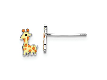 Picture of Rhodium Over Sterling Silver Enameled Giraffe Children's Post Earrings