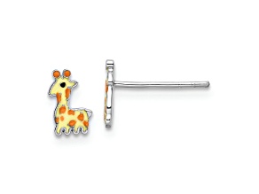 Rhodium Over Sterling Silver Enameled Giraffe Children's Post Earrings