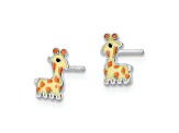 Rhodium Over Sterling Silver Enameled Giraffe Children's Post Earrings