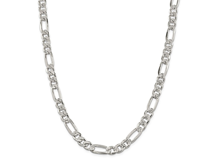 Sterling Silver 9.5mm Pavé Flat Figaro Chain