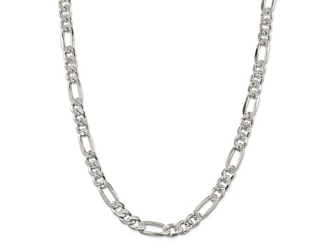 Sterling Silver 9.5mm Pavé Flat Figaro Chain