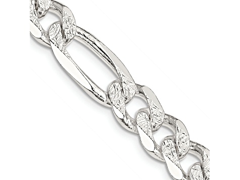Sterling Silver 9.5mm Pavé Flat Figaro Chain
