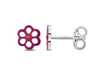 Children's Pink Enamel Flower Stud Earrings in Sterling Silver