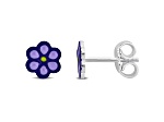 Children's Purple Flower Stud Earrings in Sterling Silver