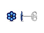 Children's Blue Enamel Flower Stud Earrings in Sterling Silver