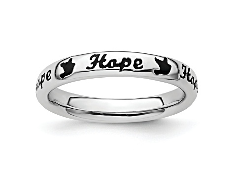 Sterling Silver Stackable Expressions Expressions Black Enamel Hope Ring