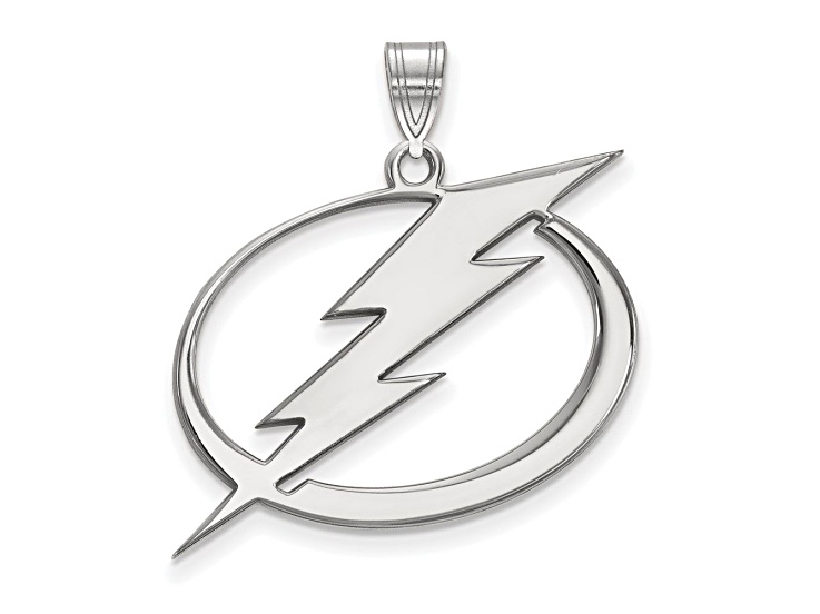 Rhodium Over Sterling Silver NHL LogoArt Tampa Bay Lightning Extra Large Pendant