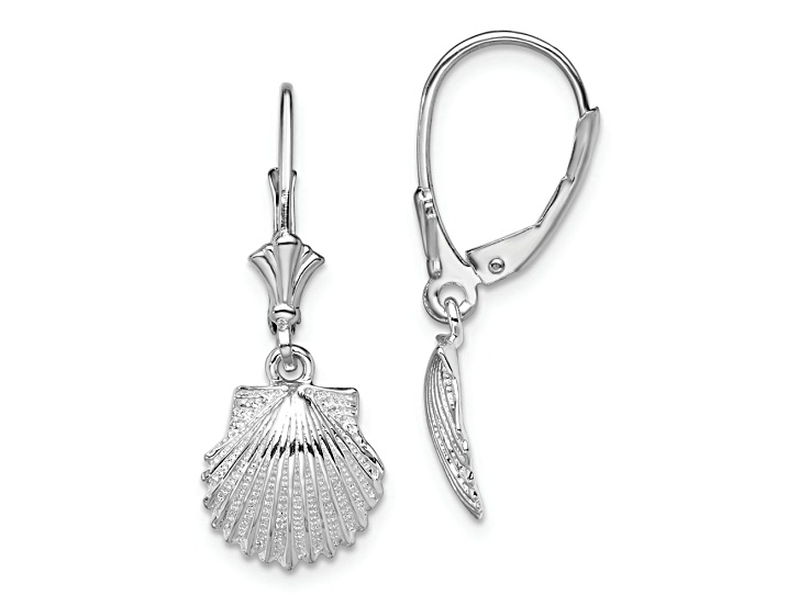 Rhodium Over Sterling Silver Polished Shell Leverback Earrings