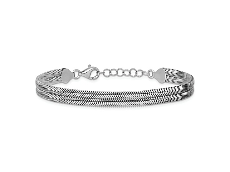 Rhodium Over Sterling Silver Polished Fancy 2-strand with 1-inch Extension Bracelet
