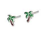 Rhodium Over Sterling Silver Enameled Palm Tree Post Earrings