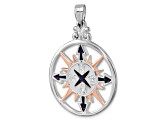 Rhodium Over Sterling Silver Polished Enameled Compass Rose-tone Pendant