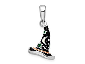 Sterling Silver Polished 3D Enameled Witch Hat Pendant