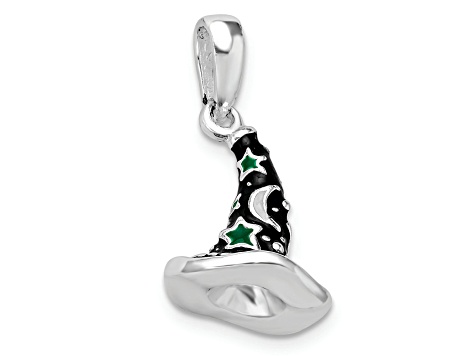 Sterling Silver Polished 3D Enameled Witch Hat Pendant