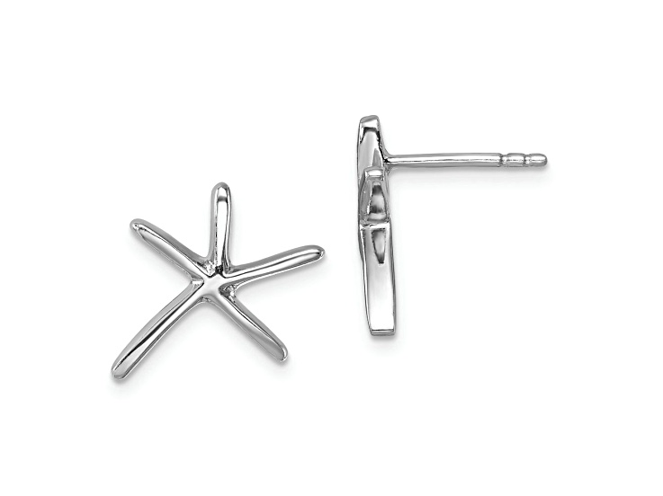 Rhodium Over Sterling Silver Polished Starfish Post Earrings