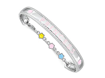 Picture of Rhodium Over Sterling Silver Enamel PRINCESS with Chain Baby Bangle