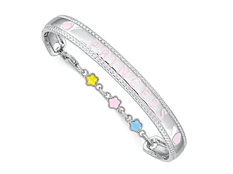 Rhodium Over Sterling Silver Enamel PRINCESS with Chain Baby Bangle