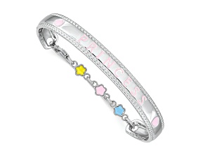 Rhodium Over Sterling Silver Enamel PRINCESS with Chain Baby Bangle