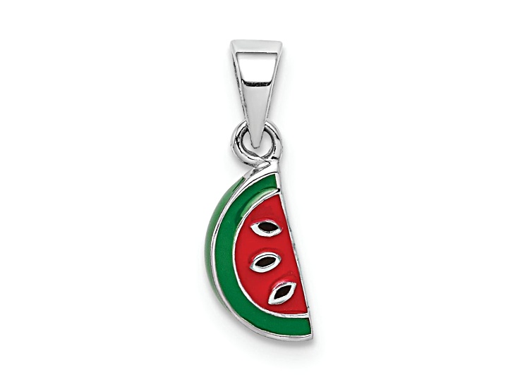 Jtv Watermelon Rings Rhodium Over Sterling Silver Enameled Watermelon Children's Pendant ...