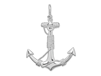 Picture of Rhodium Over Sterling Silver Polished Anchor with Rope Pendant