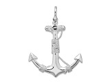 Rhodium Over Sterling Silver Polished Anchor with Rope Pendant