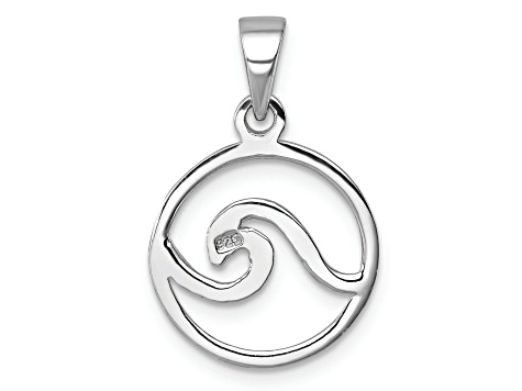 Rhodium Over Sterling Silver Polished Wave Pendant