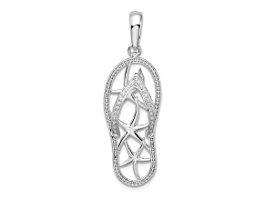 Rhodium Over Sterling Silver 3D Cut-out Starfish Flip-flop Pendant