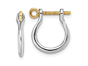 Picture of Rhodium Over Sterling Silver Polished 3D Small Shackle with 14k Yellow Gold Accent Screw Earrings