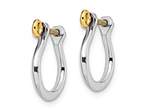 Rhodium Over Sterling Silver Polished 3D Small Shackle with 14k Yellow Gold Accent Screw Earrings