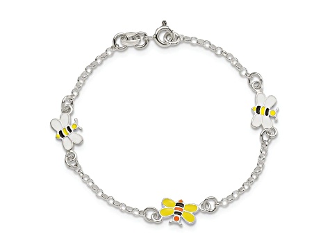 Sterling Silver Enamel Bees Children's Bracelet