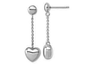 Rhodium Over Sterling Silver Polished Heart Post Dangle Earrings