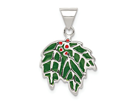 Sterling Silver Enameled Holly Charm