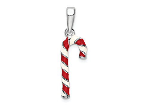 Sterling Silver Polished 3D Enameled Candy Cane Pendant