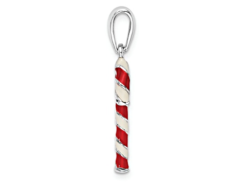 Sterling Silver Polished 3D Enameled Candy Cane Pendant