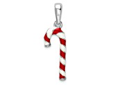 Sterling Silver Polished 3D Enameled Candy Cane Pendant