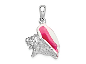 Rhodium Over Sterling Silver Enameled Medium Conch Shell Pendant