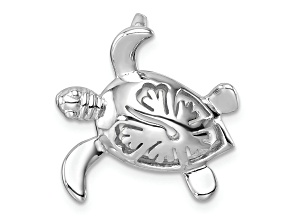 Rhodium Over Sterling Silver Polished Flower Back Turtle Chain Slide Pendant