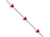 Sterling Silver Polished and Red Enamel Heart with 1-inch Extensions Children's Bracelet
