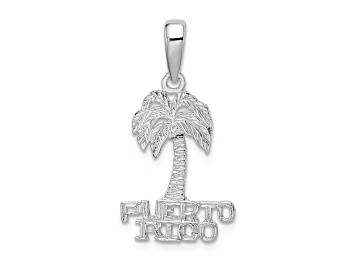 Picture of Rhodium Over Sterling Silver Polished Puerto Rico Palm Tree Pendant