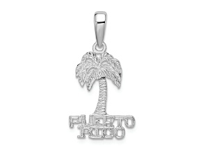 Rhodium Over Sterling Silver Polished Puerto Rico Palm Tree Pendant