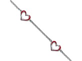 Sterling Silver Rhodium-plated Red Enamel 3-Heart with 0.5 Inch Extension Bracelet