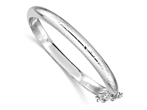 Rhodium Over Sterling Silver Polished and Diamond-cut 5.5mm with Safety Hinged Children's Bangle