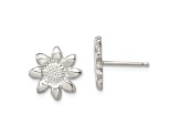 Rhodium Over Sterling Silver Polished and Textured Sunflower Post Earrings